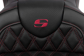 Roadsofa LS With Driver's Backrest Seat, Burgundy Stitch - 08-23 Touring Seat Saddlemen