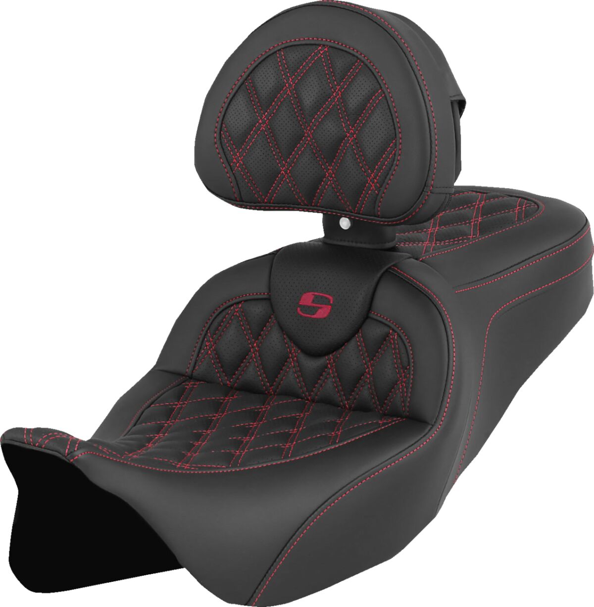 Roadsofa LS With Driver's Backrest Seat, Burgundy Stitch - 08-23 Touring Seat Saddlemen