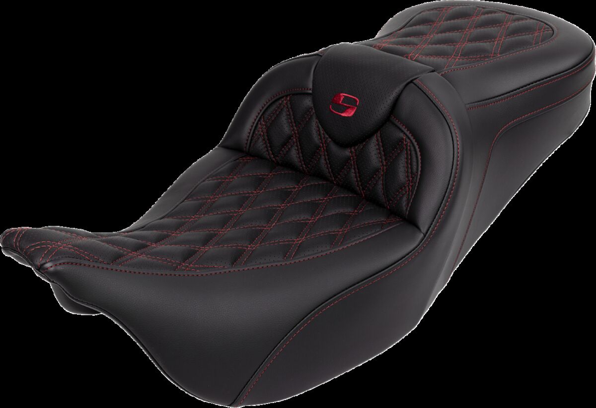 Saddlemen Roadsofa LS With Driver's Backrest Seat, Burgundy Stitch - 08-23 Touring Seat Saddlemen