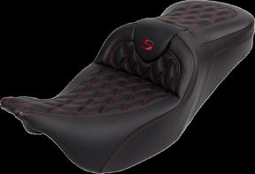 Saddlemen Roadsofa LS With Driver's Backrest Seat, Burgundy Stitch - 08-23 Touring Seat Saddlemen