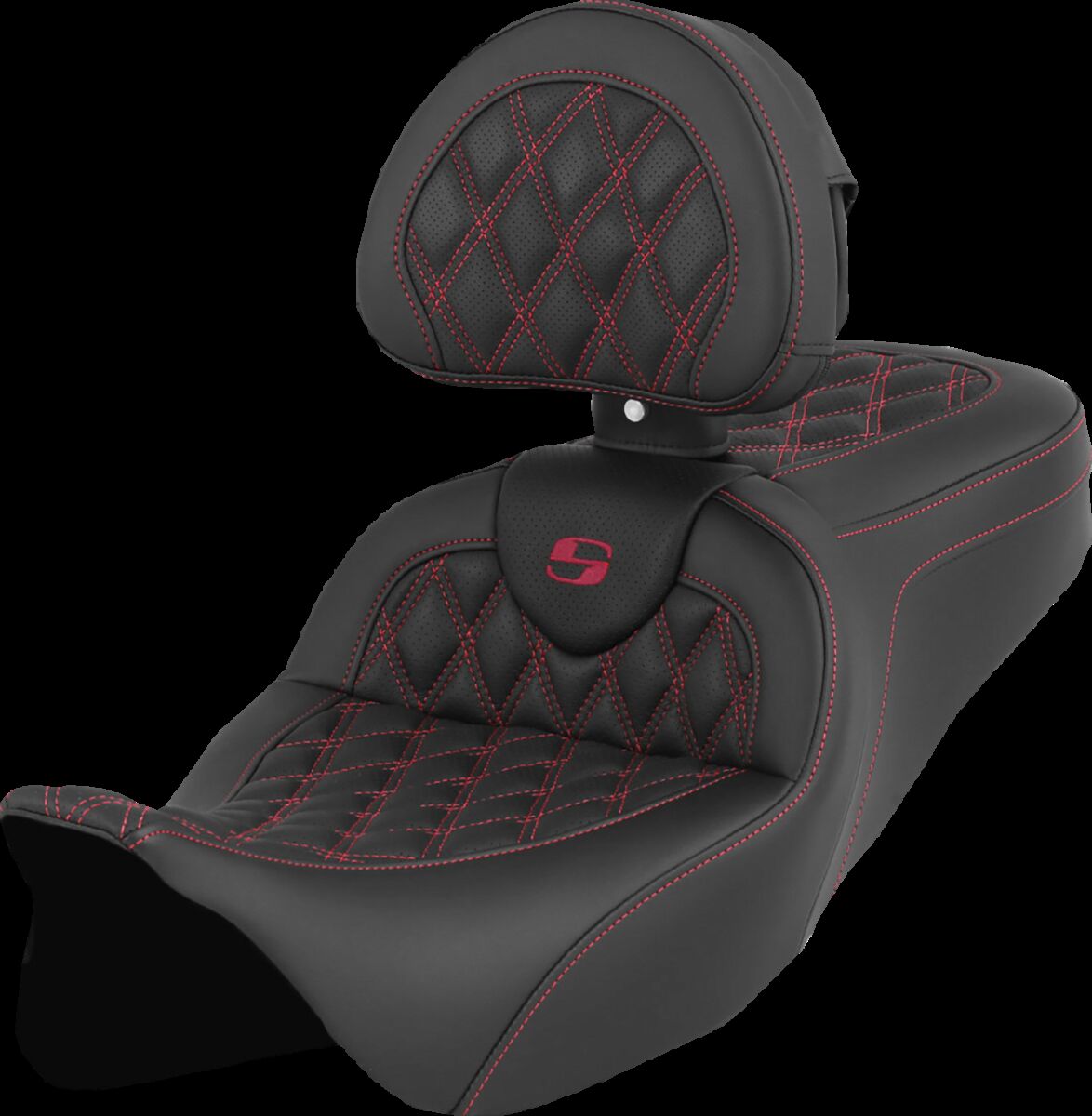 Saddlemen Roadsofa LS With Driver's Backrest Seat, Burgundy Stitch - 08-23 Touring Seat Saddlemen
