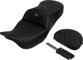 Roadsofa LS With Driver's Backrest Seat, Grey Stitch - 08-23 Touring Seat Saddlemen