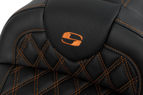 Roadsofa LS With Driver's Backrest Seat, Orange Stitch - 08-23 Touring Seat Saddlemen