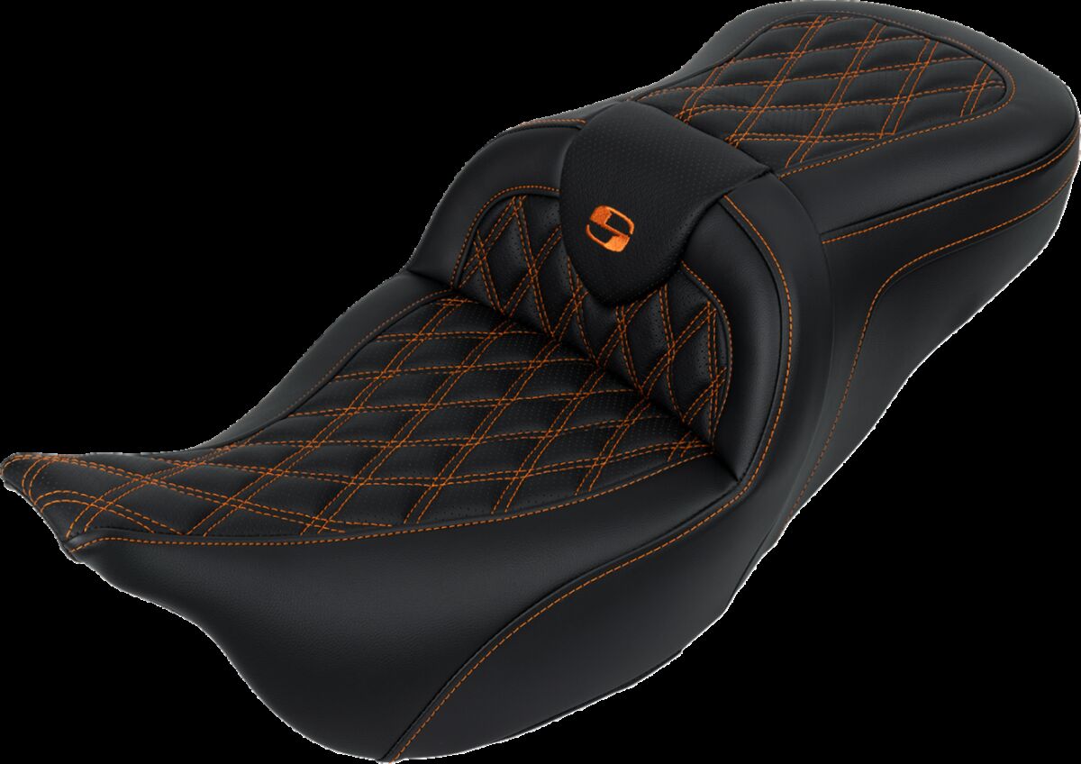 Saddlemen Roadsofa LS With Driver's Backrest Seat, Orange Stitch - 08-23 Touring Seat Saddlemen