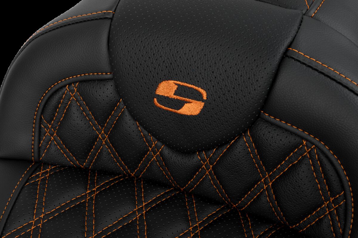 Saddlemen Roadsofa LS With Driver's Backrest Seat, Orange Stitch - 08-23 Touring Seat Saddlemen