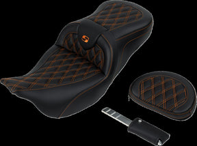 Saddlemen Roadsofa LS With Driver's Backrest Seat, Orange Stitch - 08-23 Touring Seat Saddlemen