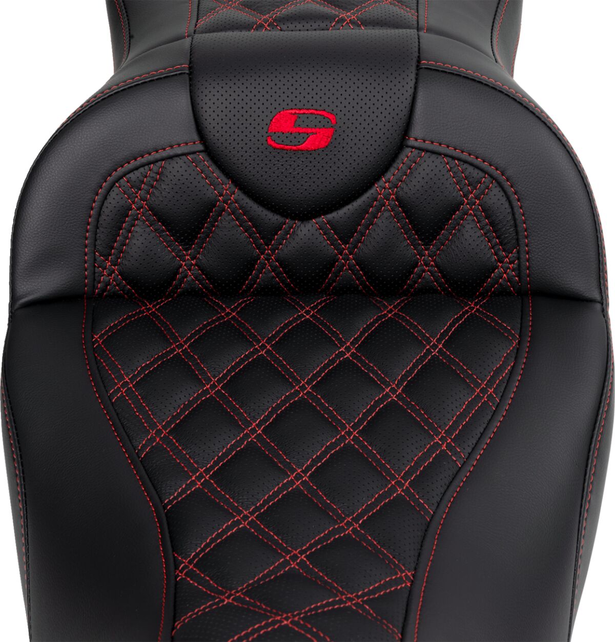 Roadsofa LS With Driver's Backrest Seat, Red Stitch - 08-23 Touring Seat Saddlemen