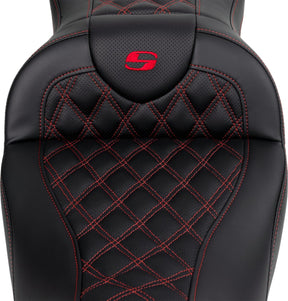 Roadsofa LS With Driver's Backrest Seat, Red Stitch - 08-23 Touring Seat Saddlemen