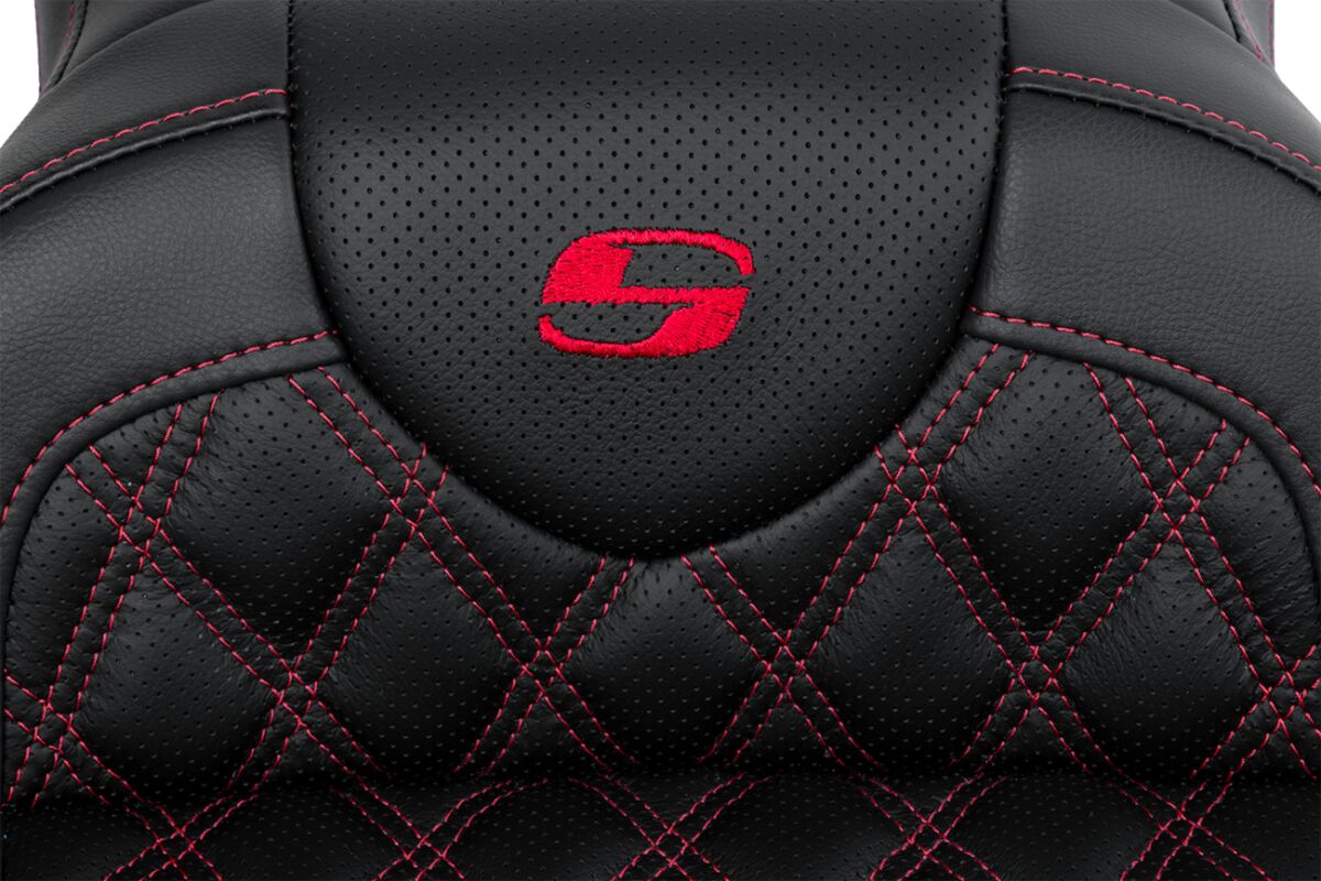Roadsofa LS With Driver's Backrest Seat, Red Stitch - 08-23 Touring Seat Saddlemen