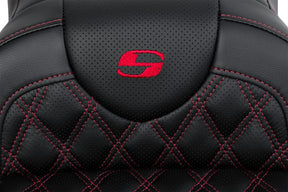 Roadsofa LS With Driver's Backrest Seat, Red Stitch - 08-23 Touring Seat Saddlemen