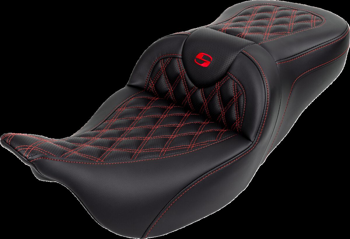 Saddlemen Roadsofa LS With Driver's Backrest Seat, Red Stitch - 08-23 Touring Seat Saddlemen