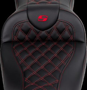 Saddlemen Roadsofa LS With Driver's Backrest Seat, Red Stitch - 08-23 Touring Seat Saddlemen