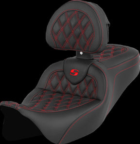 Saddlemen Roadsofa LS With Driver's Backrest Seat, Red Stitch - 08-23 Touring Seat Saddlemen