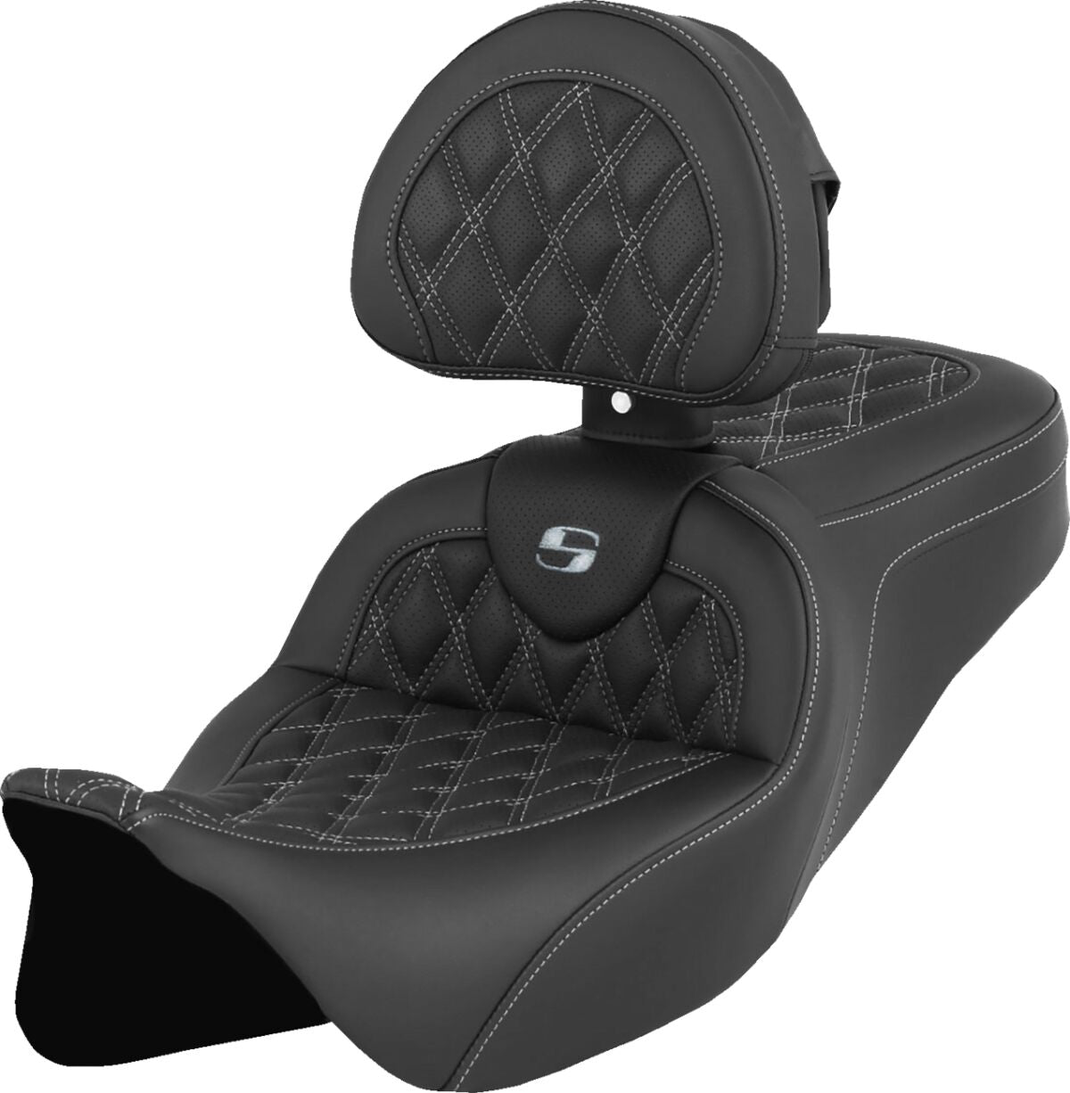 Roadsofa LS With Driver's Backrest Seat, Silver Stitch - 08-23 Touring Seat Saddlemen