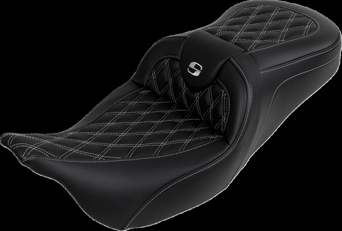 Saddlemen Roadsofa LS With Driver's Backrest Seat, Silver Stitch - 08-23 Touring Seat Saddlemen