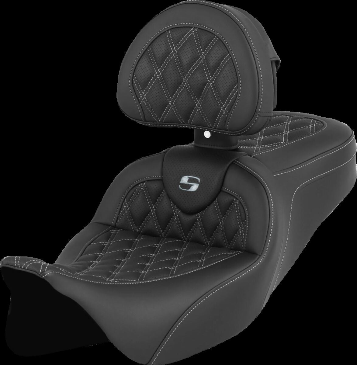 Saddlemen Roadsofa LS With Driver's Backrest Seat, Silver Stitch - 08-23 Touring Seat Saddlemen