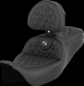 Saddlemen Roadsofa LS With Driver's Backrest Seat, Silver Stitch - 08-23 Touring Seat Saddlemen