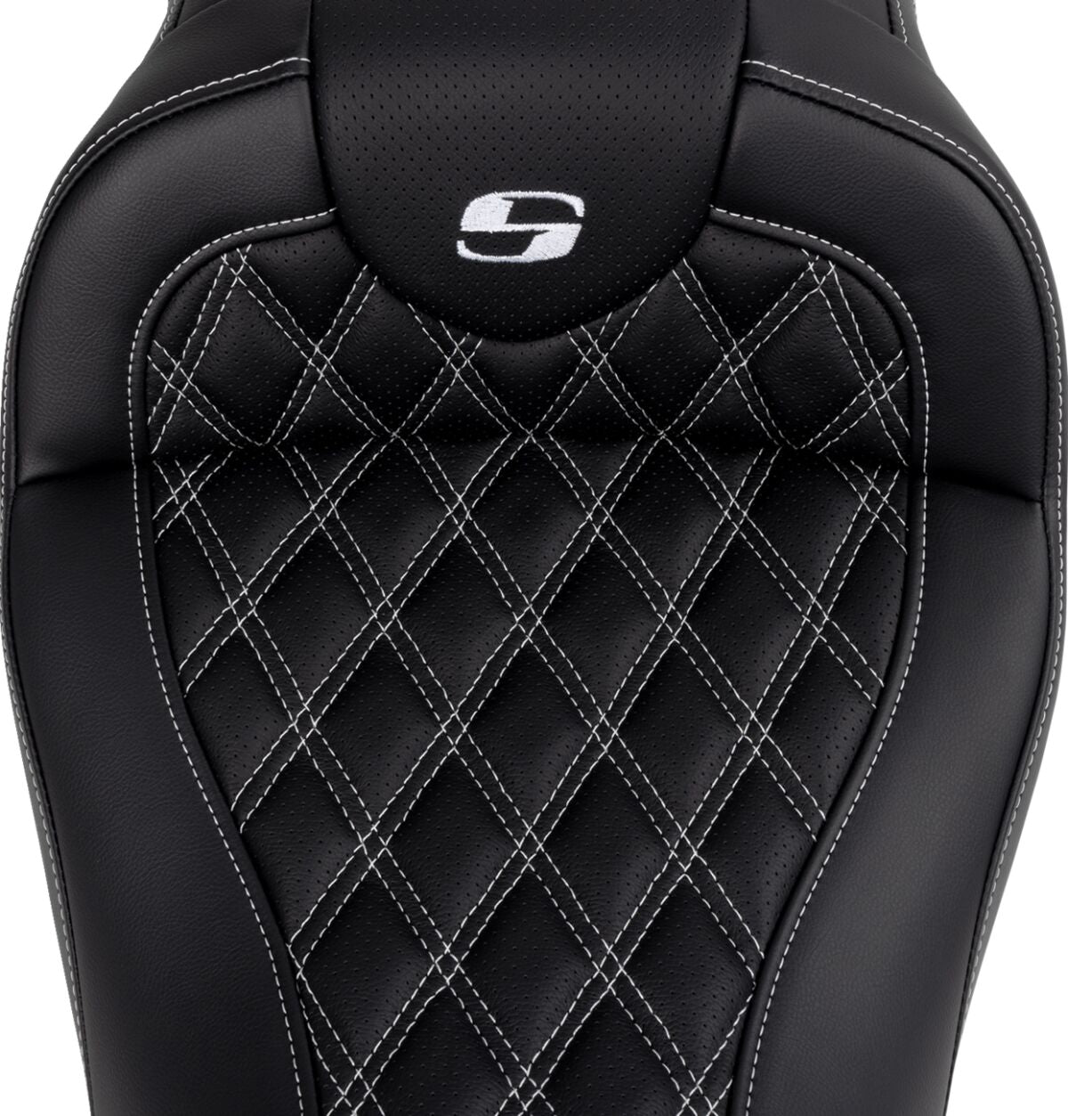 Roadsofa LS With Driver's Backrest Seat, White Stitch - 08-23 Touring Seat Saddlemen