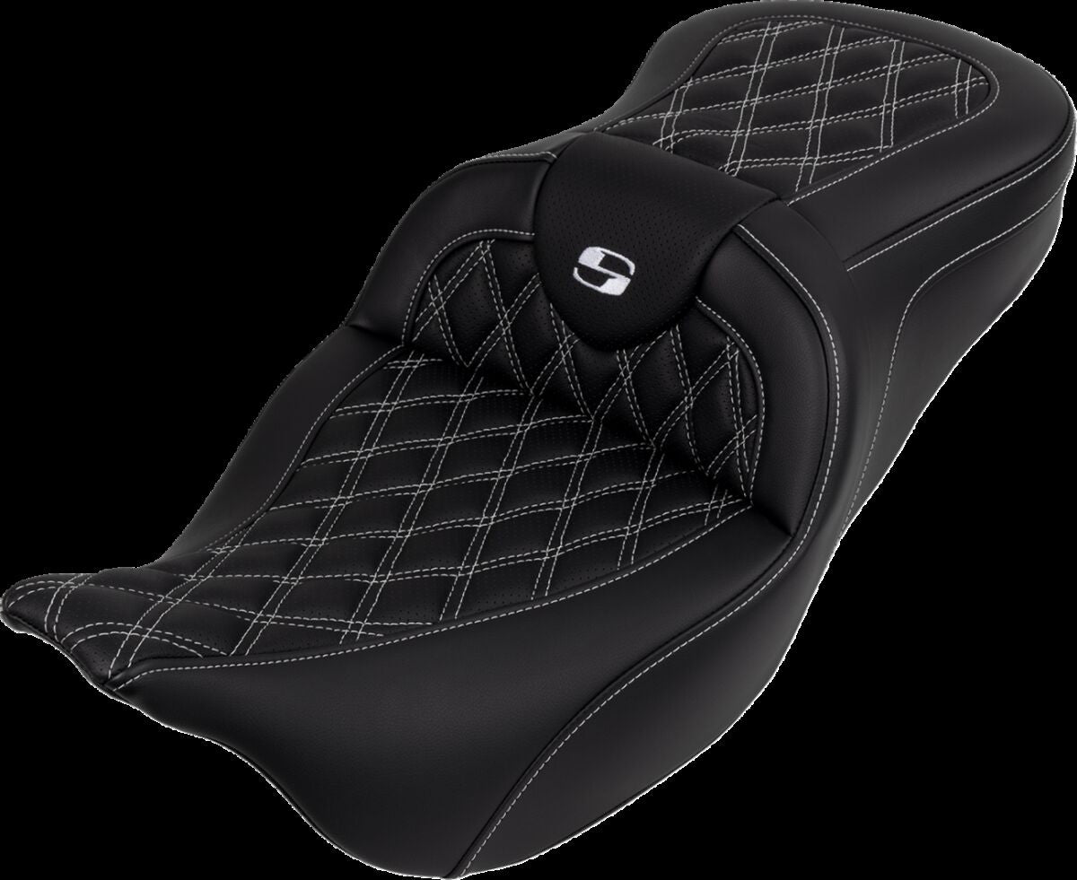 Saddlemen Roadsofa LS With Driver's Backrest Seat, White Stitch - 08-23 Touring Seat Saddlemen