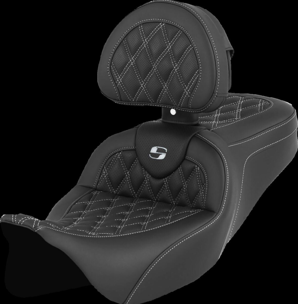 Saddlemen Roadsofa LS With Driver's Backrest Seat, White Stitch - 08-23 Touring Seat Saddlemen