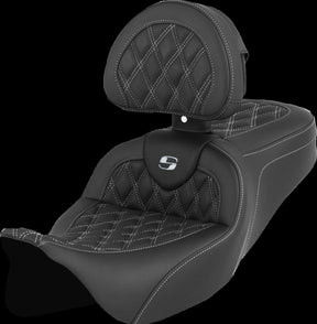 Saddlemen Roadsofa LS With Driver's Backrest Seat, White Stitch - 08-23 Touring Seat Saddlemen