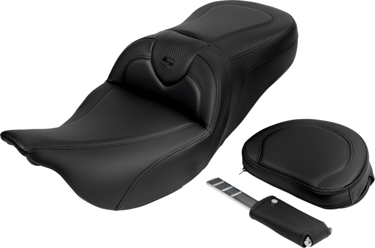 Roadsofa CF Extended Reach With Driver's Backrest Seat, Black Stitch - 08-19 Touring Seat Saddlemen