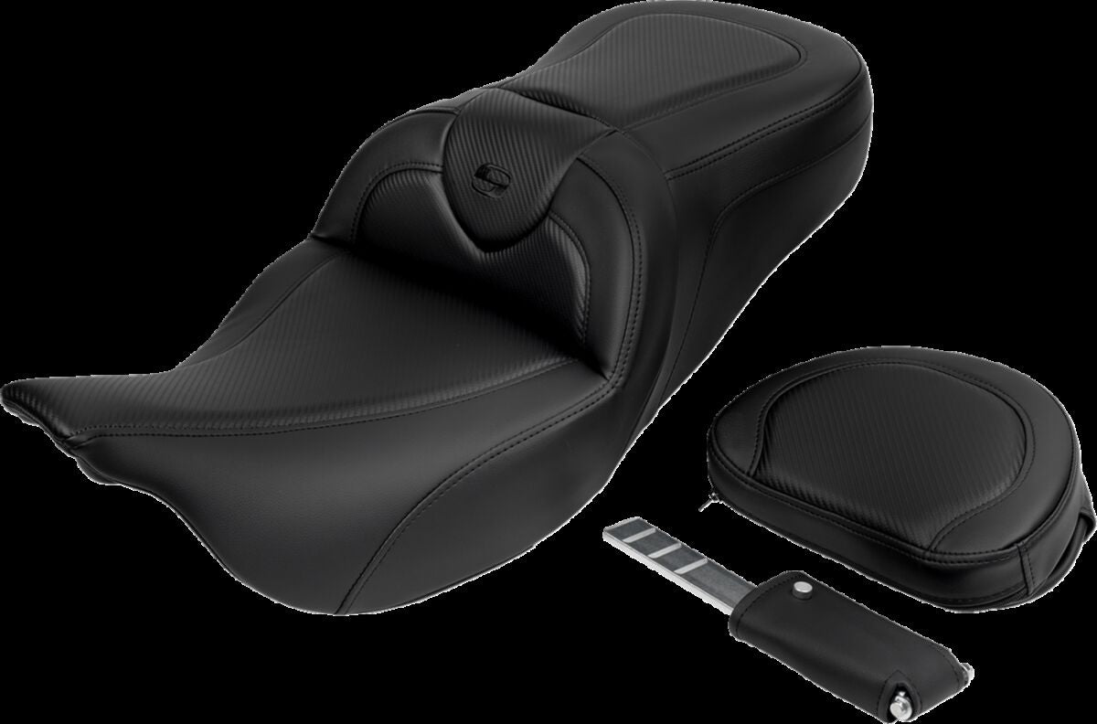 Saddlemen Roadsofa CF Extended Reach With Driver's Backrest Seat, Black Stitch - 08-19 Touring Seat Saddlemen