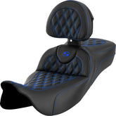 Roadsofa LS Extended Reach With Driver's Backrest Seat, Blue Stitch - 08-23 Touring Seat Saddlemen Default Title