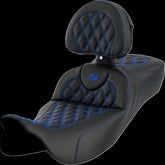 Saddlemen Roadsofa LS Extended Reach With Driver's Backrest Seat, Blue Stitch - 08-23 Touring Seat Saddlemen
