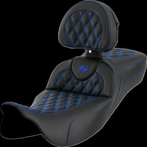 Saddlemen Roadsofa LS Extended Reach With Driver's Backrest Seat, Blue Stitch - 08-23 Touring Seat Saddlemen