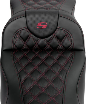 Roadsofa LS Extended Reach With Driver's Backrest Seat, Burg Stitch - 08-23 Touring Seat Saddlemen
