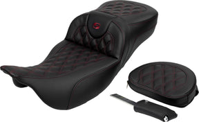 Roadsofa LS Extended Reach With Driver's Backrest Seat, Burg Stitch - 08-23 Touring Seat Saddlemen