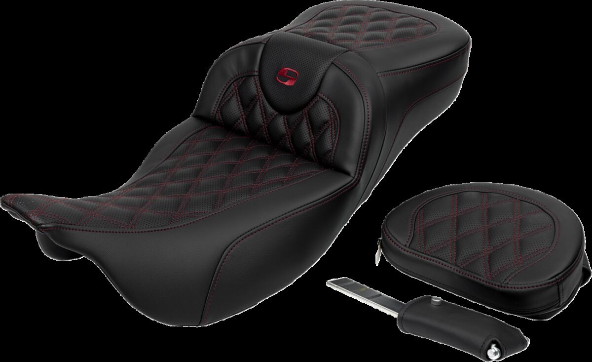 Saddlemen Roadsofa LS Extended Reach With Driver's Backrest Seat, Burg Stitch - 08-23 Touring Seat Saddlemen