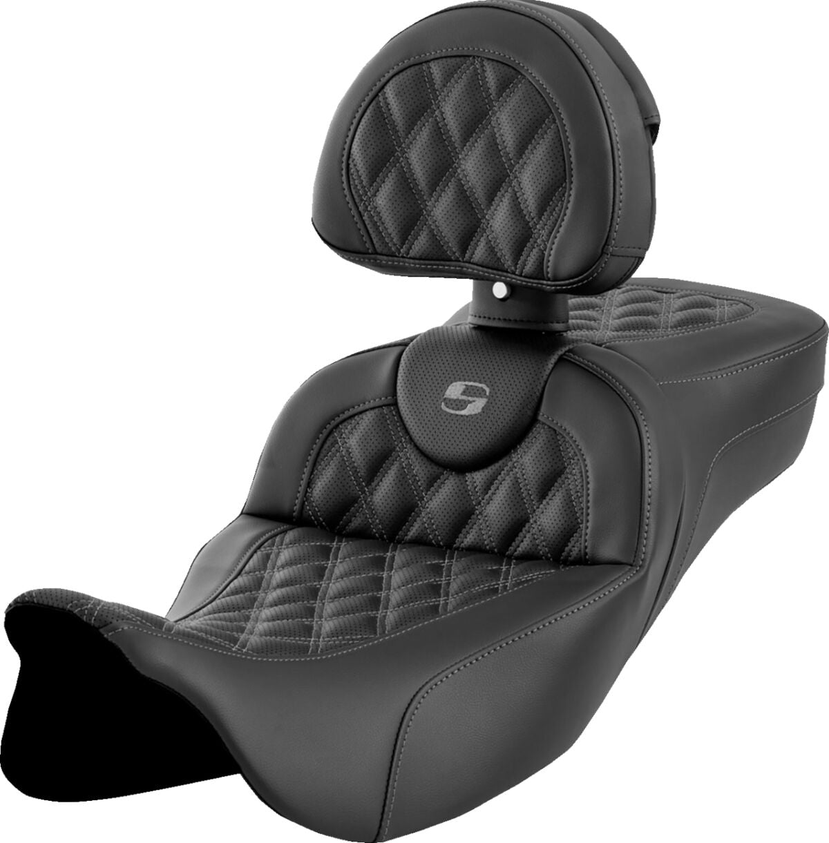 Roadsofa LS Extended Reach With Driver's Backrest Seat, Grey Stitch - 08-23 Touring Seat Saddlemen Default Title