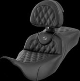 Saddlemen Roadsofa LS Extended Reach With Driver's Backrest Seat, Grey Stitch - 08-23 Touring Seat Saddlemen