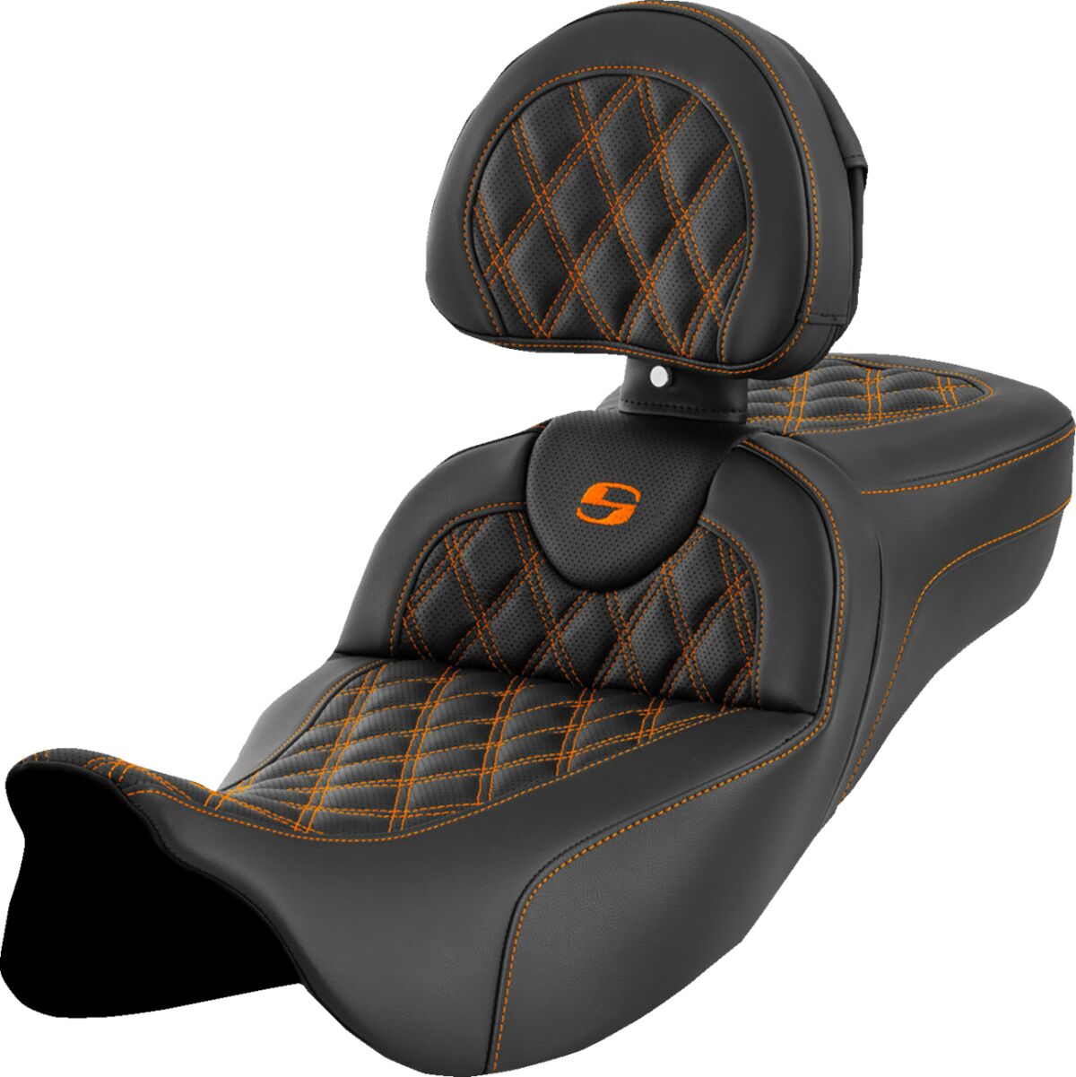 Roadsofa LS Extended Reach With Driver's Backrest Seat, Orange Stitch - 08-23 Touring Seat Saddlemen Default Title