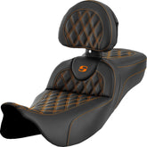Roadsofa LS Extended Reach With Driver's Backrest Seat, Orange Stitch - 08-23 Touring Seat Saddlemen Default Title
