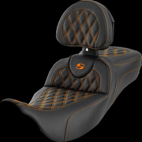Saddlemen Roadsofa LS Extended Reach With Driver's Backrest Seat, Orange Stitch - 08-23 Touring Seat Saddlemen
