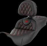 Saddlemen Roadsofa LS Extended Reach With Driver's Backrest Seat, Red Stitch - 08-23 Touring Seat Saddlemen