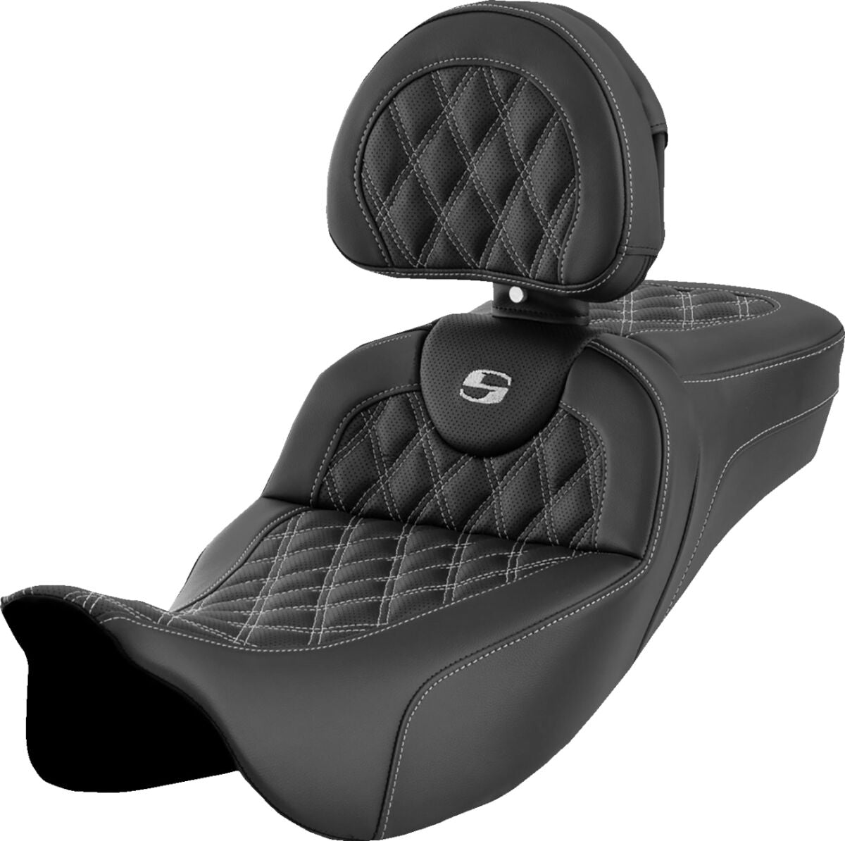 Roadsofa LS Extended Reach With Driver's Backrest Seat, Silver Stitch - 08-23 Touring Seat Saddlemen Default Title