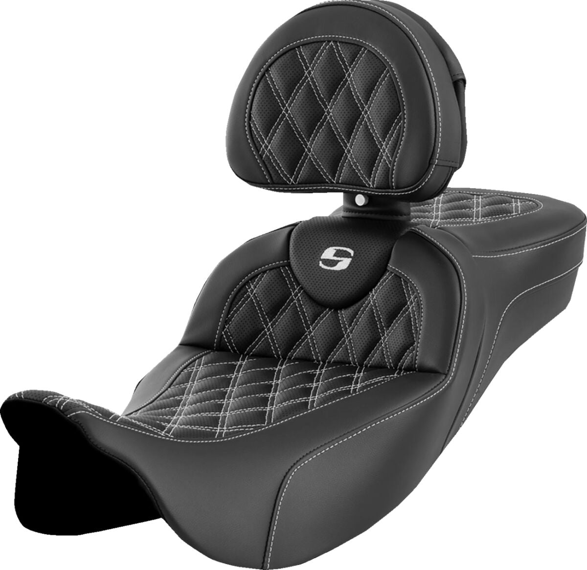 Roadsofa LS Extended Reach With Driver's Backrest Seat, White Stitch - 08-23 Touring Seat Saddlemen Default Title