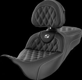 Saddlemen Roadsofa LS Extended Reach With Driver's Backrest Seat, White Stitch - 08-23 Touring Seat Saddlemen