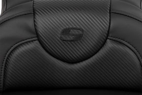 Roadsofa CF Extended Reach With Driver's Backrest Seat, Black Stitch - 08-23 Touring Seat Saddlemen