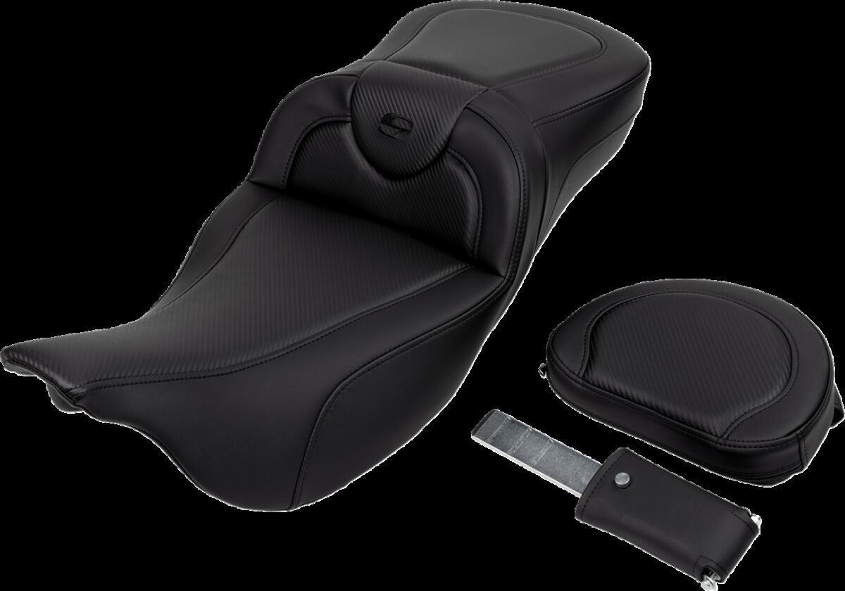 Saddlemen Roadsofa CF Extended Reach With Driver's Backrest Seat, Black Stitch - 08-23 Touring Seat Saddlemen