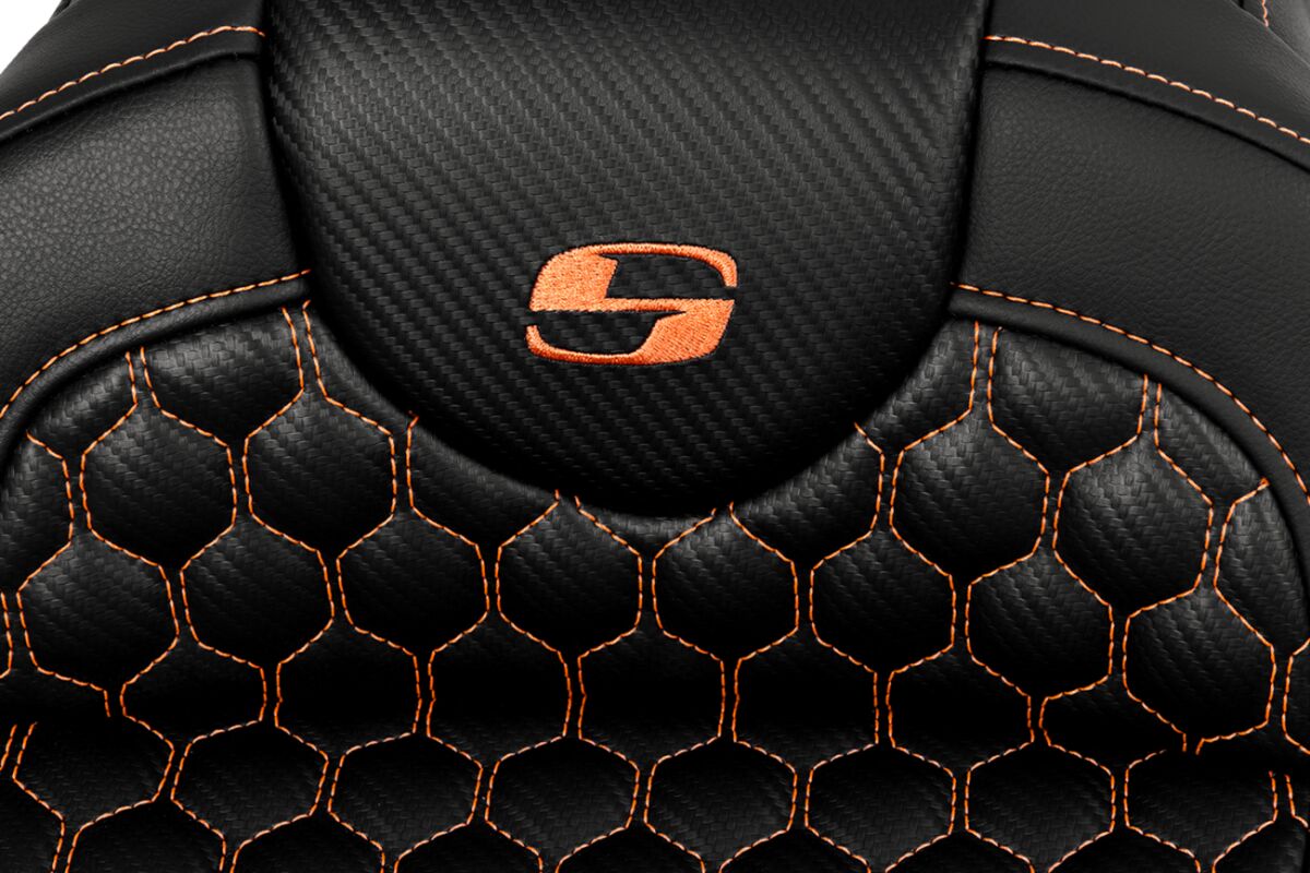 Roadsofa HC Seat, Orange Stitch - 08-24 Touring Seat Saddlemen