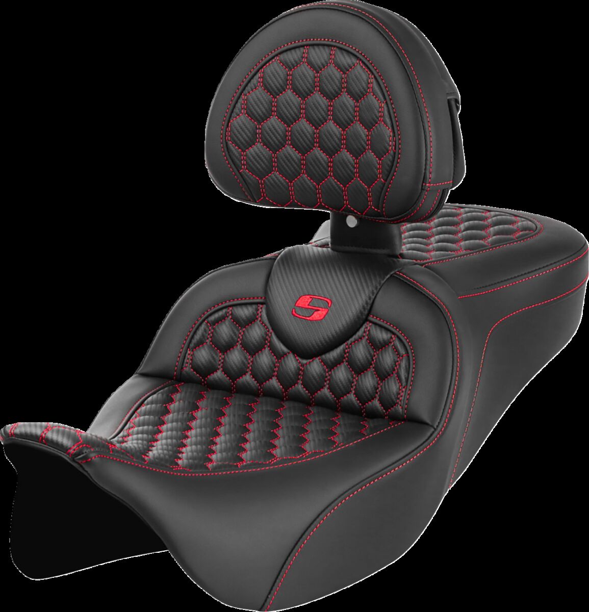 Saddlemen Roadsofa HC With Driver's Backrest Seat, Red Stitch - 08-24 Touring Seat Saddlemen