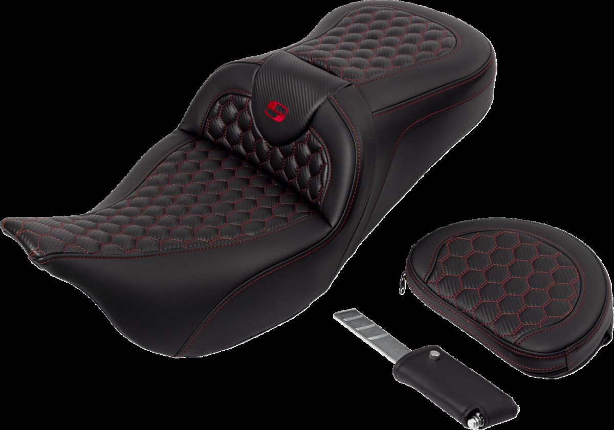 Saddlemen Roadsofa HC With Driver's Backrest Seat, Red Stitch - 08-24 Touring Seat Saddlemen