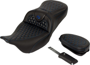 Roadsofa HC With Driver's Backrest Seat, Blue Stitch - 08-24 Touring Seat Saddlemen