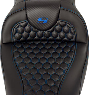 Roadsofa HC With Driver's Backrest Seat, Blue Stitch - 08-24 Touring Seat Saddlemen