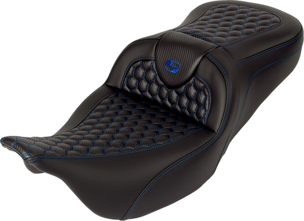 Roadsofa HC With Driver's Backrest Seat, Blue Stitch - 08-24 Touring Seat Saddlemen